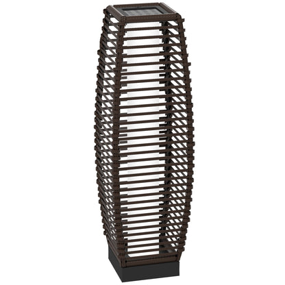 Outsunny Rattan Solarna lampa podłogowa, 68 cm wysokości, zewnętrzna latarnia ogrodowa, oświetlenie ścieżki i dekoracyjne z automatycznym włączaniem/wyłączaniem, światła LED, IP44, na werandę, podwórko, dziedziniec, taras, brązowa