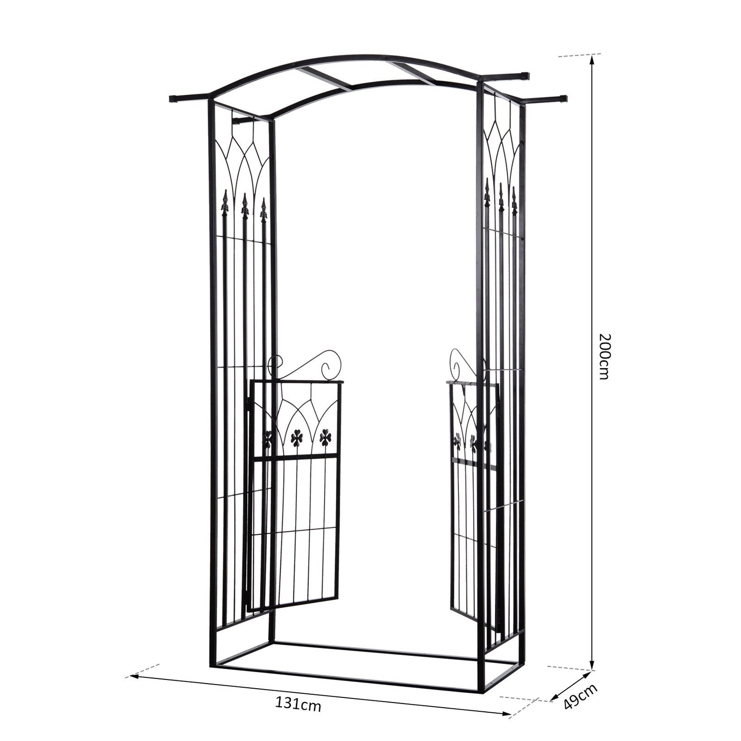 Outsunny Metal Frame Outdoor Garden Entrance Arch w/ Gate Black