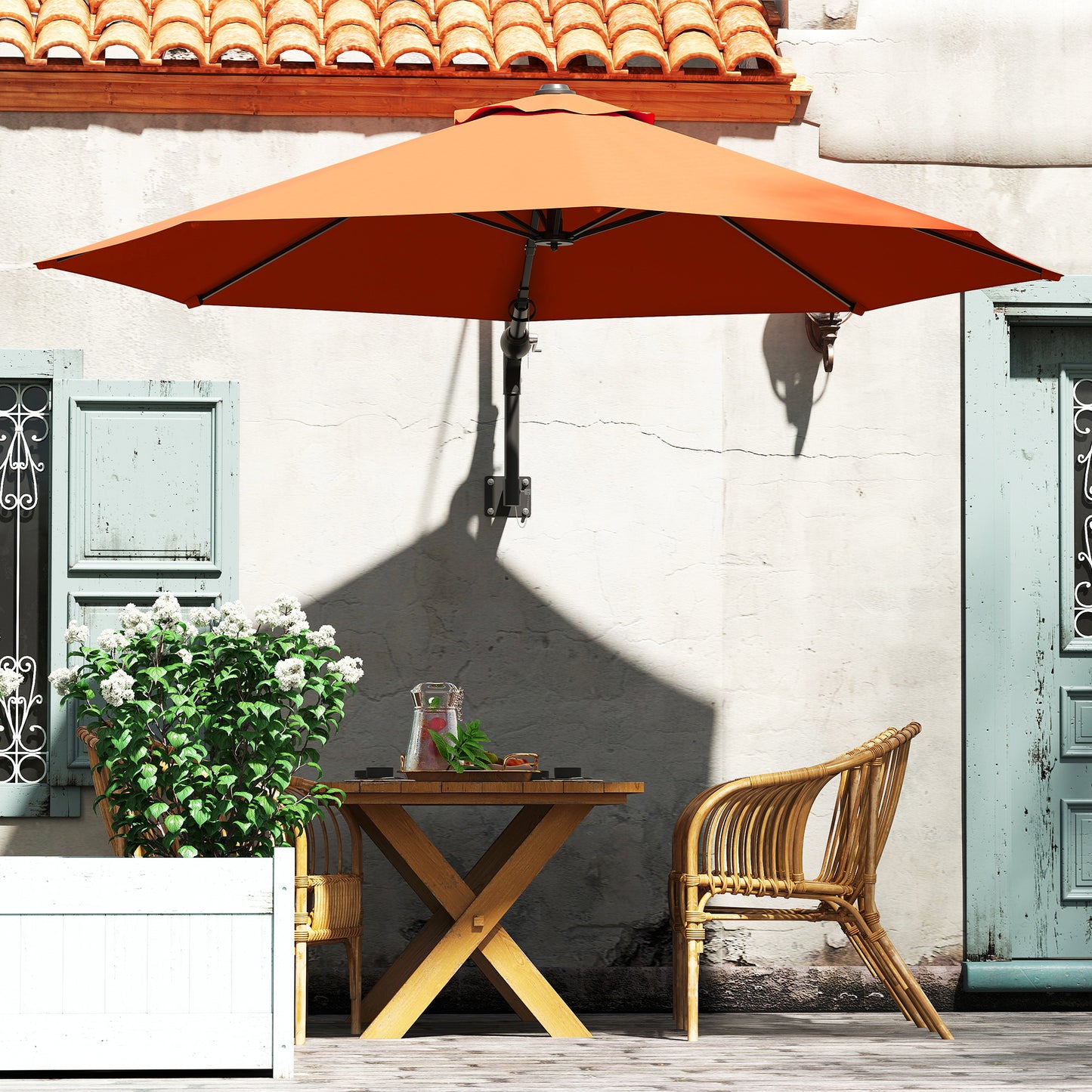Outsunny 3(m) Parasol ścienny z uchwytem - pomarańczowy