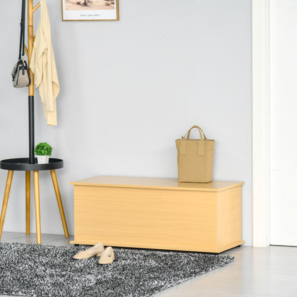 HOMCOM Storage Chest, Large 114L Blanket Box, Shoe Bench with Safety Hinged Lid, Storage Trunk, Bed End Bench for Bedroom, Hallway, Living room, Playroom, 100 x 40 x 40cm, Burlywood