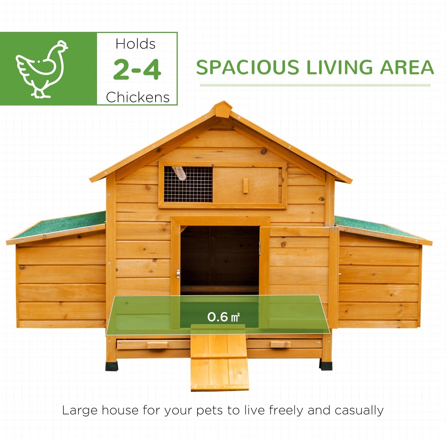 PawHut 2 Piece Wooden Chicken Coop and Run Set, Poultry Run Cage with Nesting Box, Slide-Out Tray, for 4-8 Chickens, Yellow