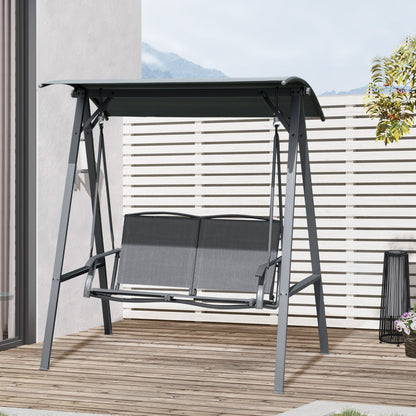 Outsunny 2 Seater Garden Swing Seat Swing Chair, Outdoor Canopy Swing Bench with Adjustable Shade, Metal Frame and Texteline Seat, Dark Grey