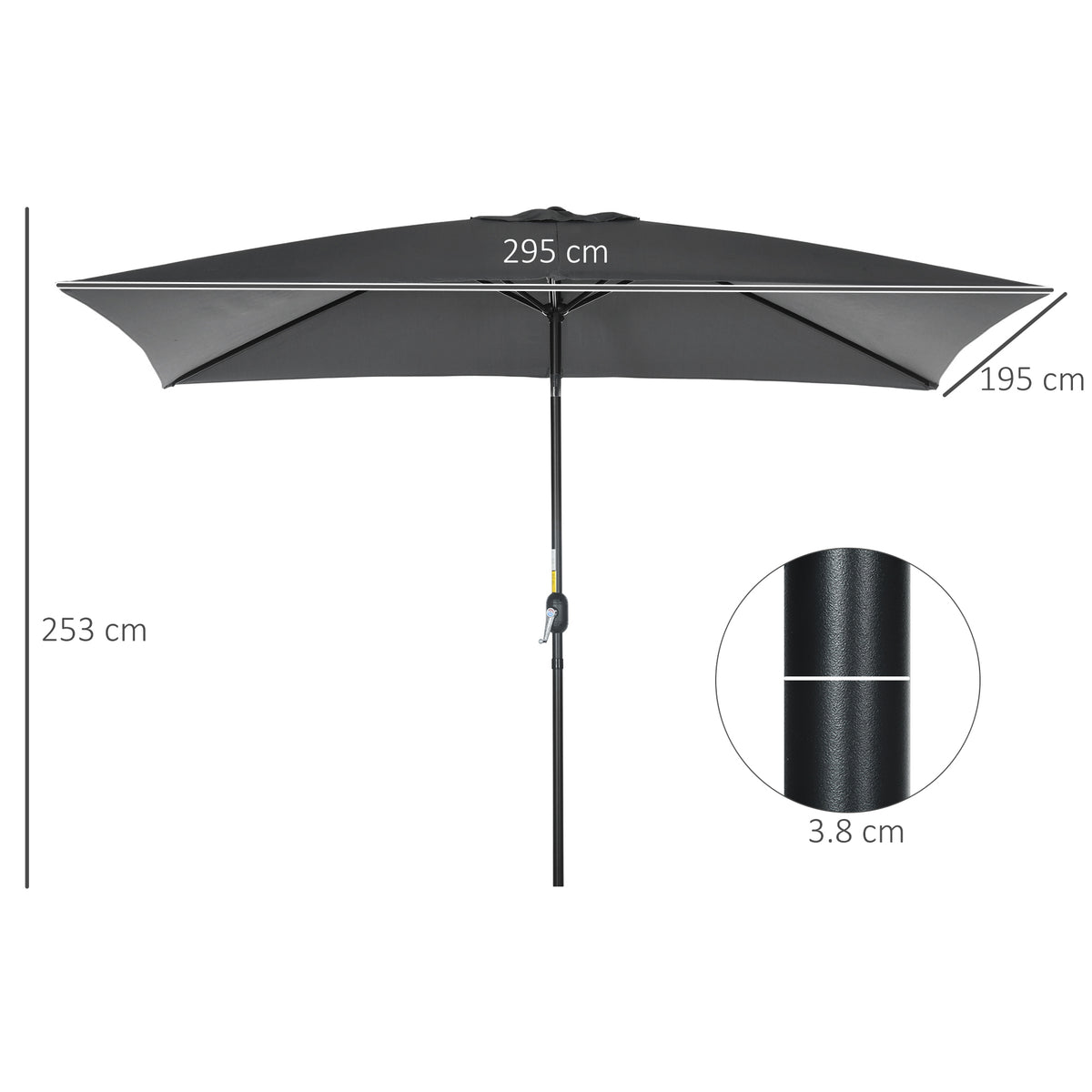 Outsunny 3x2m Garden Parasol Umbrella with Aluminium Pole, Tilt and Crank, Rectangular Outdoor Table Parasol Sun Shade for Patio, Black