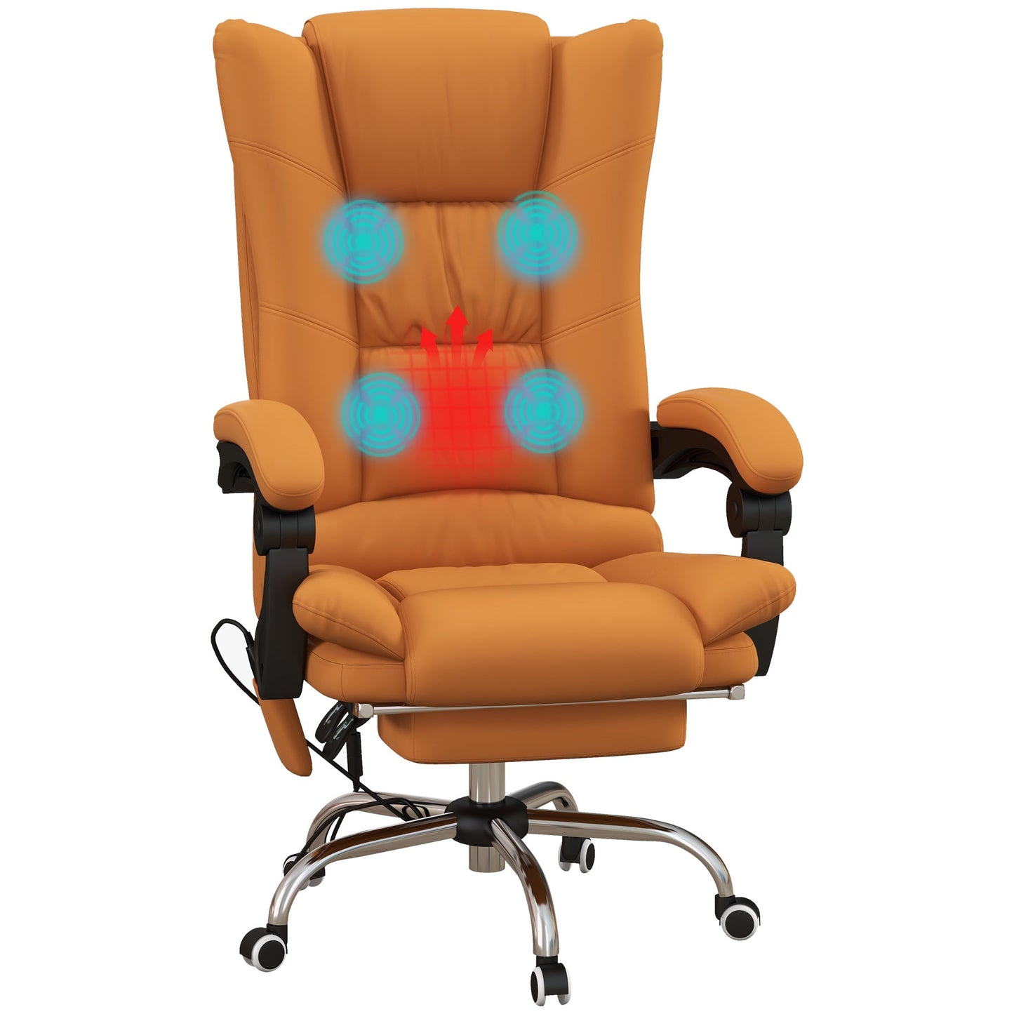 Vinsetto Office Chair, Ergonomic Desk Chair with 4-Point Vibration Massage and Lumbar Heating, PU Leather Computer Chair with 135¡ Reclining Back and Footrest, Orange