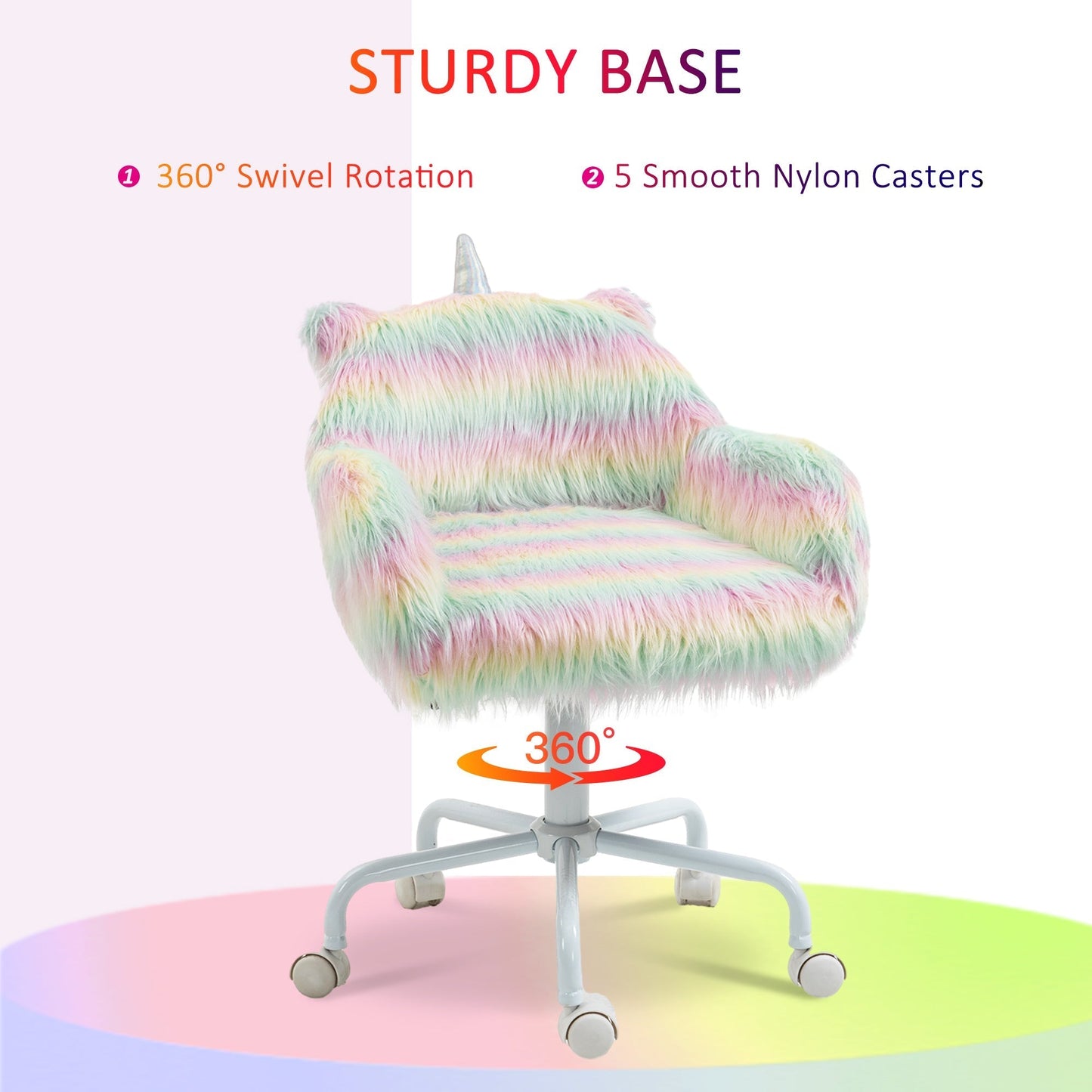 Vinsetto Unicorn Home Office Chair, Height Adjustable Fluffy Desk Chair with Armrests and Swivel Wheels, Colourful