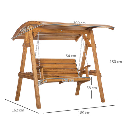 Outsunny 2 Seater Swing Chair, Garden Swing Bench with Adjustable Canopy, and Pine Wood Frame for Patio, Yard