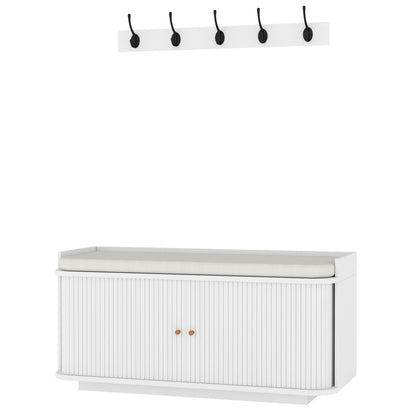 HOMCOM Hallway Storage Unit, Hallway Furniture Set with Shoe Storage Cabinet and 5 Hooks Coat Rack, White