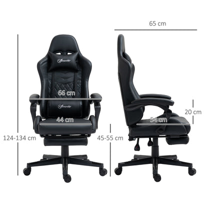 Vinsetto Computer Gaming Chair with Footrest, Video Gaming Chair for Adults with 130 Reclining Back, Desk Chair with Lumbar Support and Adjustable Height, Black