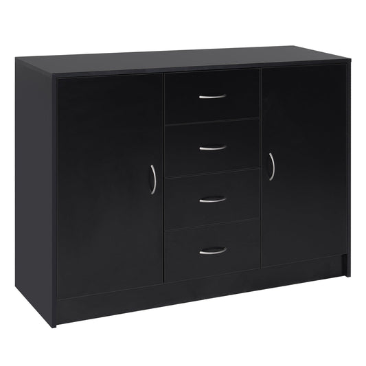 HOMCOM Sideboard, Storage Cabinet with 2 Doors and 4 Drawers, Free Standing Cupboard, Chest Organizer for Kitchen and Living Room, Black