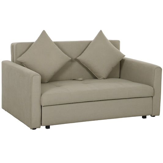 HOMCOM 2 Seater Sofa Bed, Convertible Bed Settee, Modern Velvet Loveseat Sofa Couch with 2 Cushions, Hidden Storage for Living Room, Guest Room, Light Brown