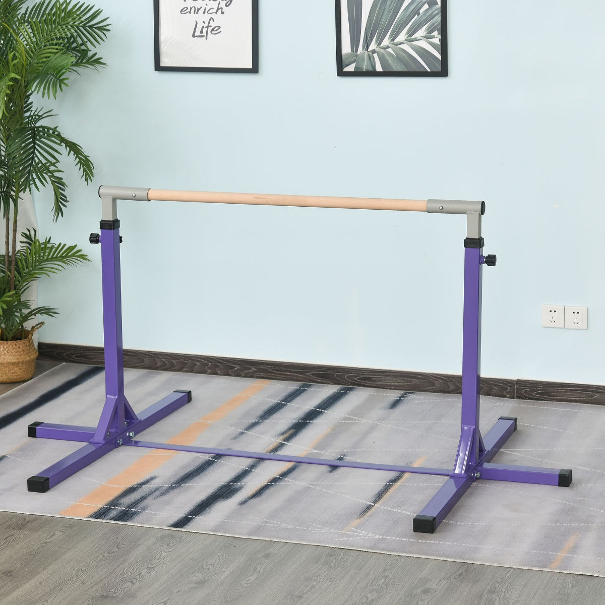 Steel Frame Adjustable Horizonal Gymnastics Bar For Kids Home Gym Training Children Junior Kip High Bar Fitness Purple