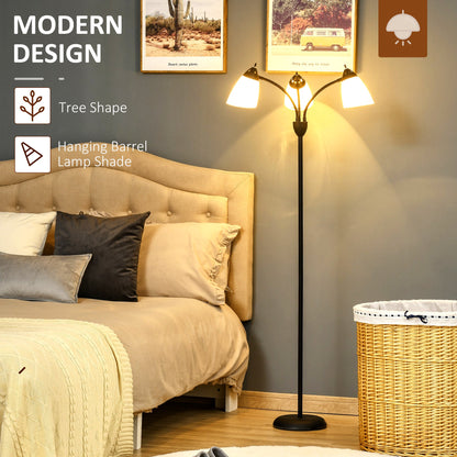 Lampa stojąca HOMCOM Arc Tree z 3 regulowanymi, obrotowymi światłami, do sypialni i salonu, industrialna lampa stojąca ze stalową ramą, 155 cm, czarna