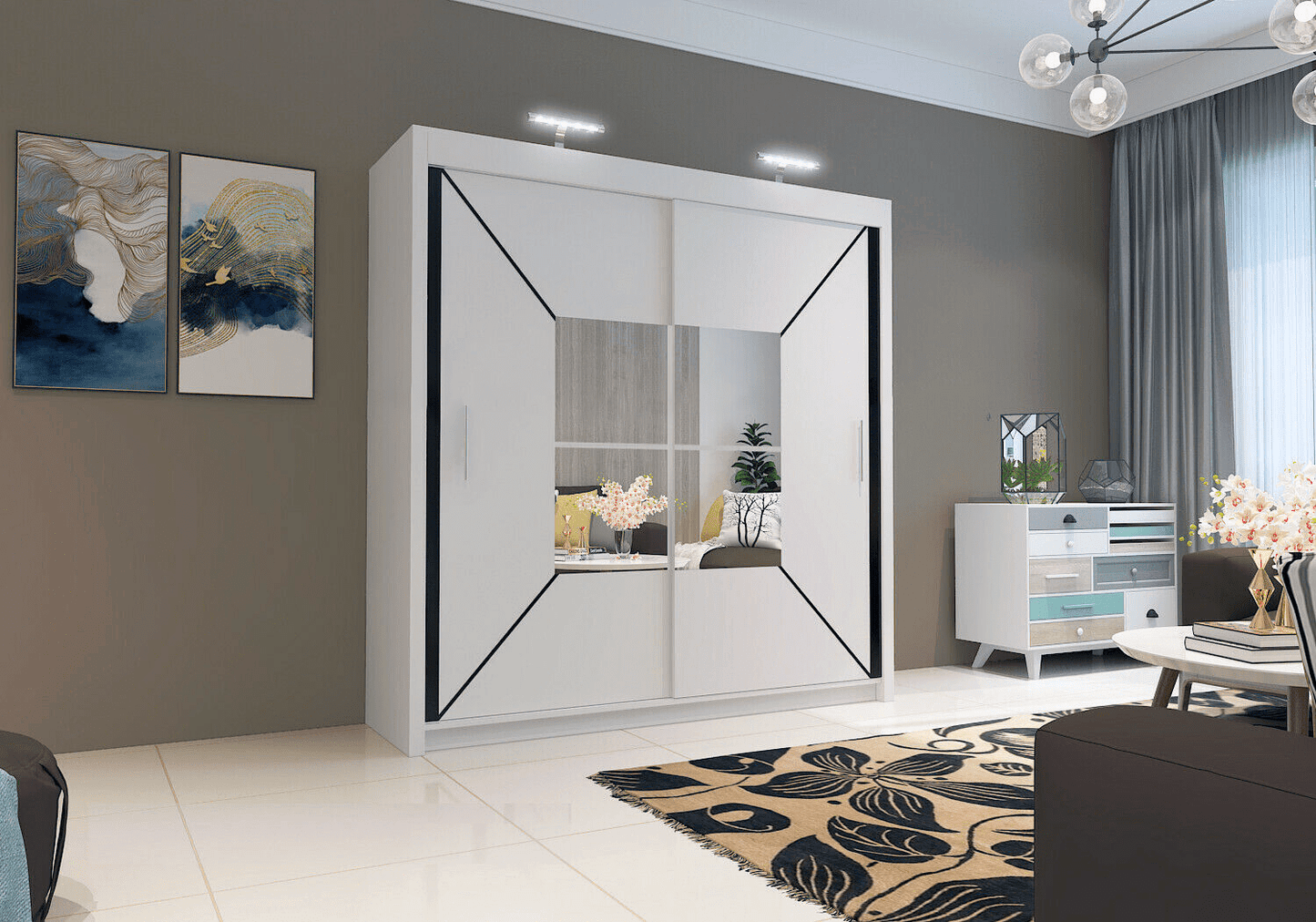 Bartholomew Mirrored Sliding Wardrobe - White