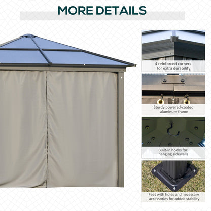 Outsunny 3 x 3(m) Hardtop Gazebo with UV Resistant Polycarbonate Roof & Aluminium Frame, Garden Pavilion with Mosquito Netting and Curtains