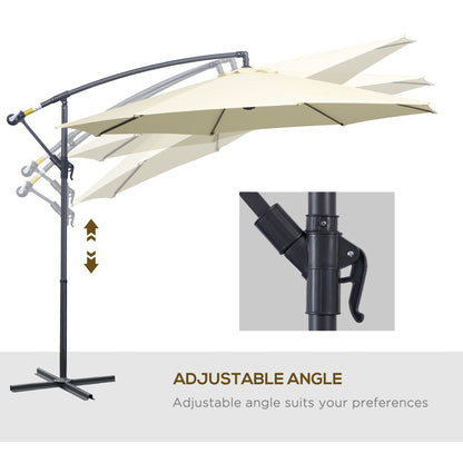 Outsunny 3 m Parasol Garden Sun Umbrella Banana Hanging Rattan Set Umbrella Cantilever - Cream white