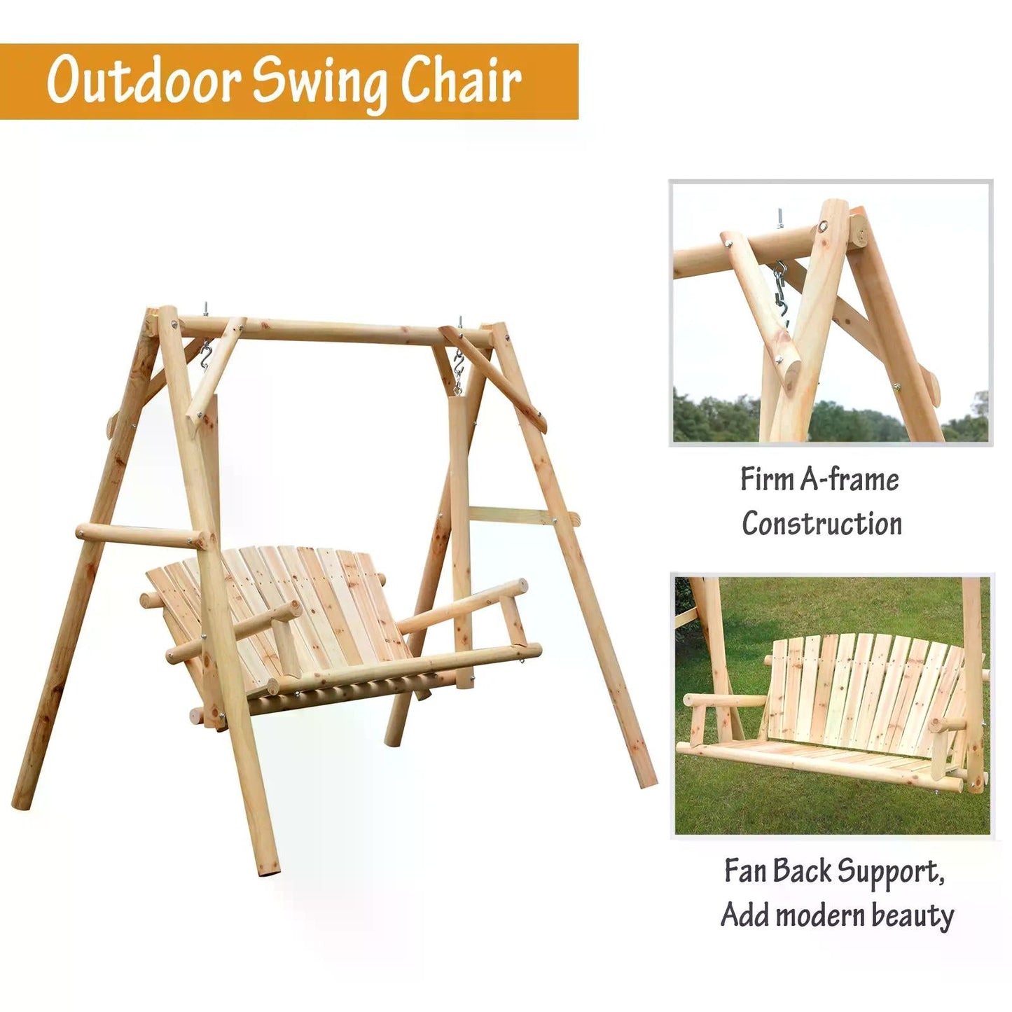 Outsunny Outdoor 2 Seater Swing Chair Larch Wood Garden Swing Seat Porch Hammock Bench Lounger