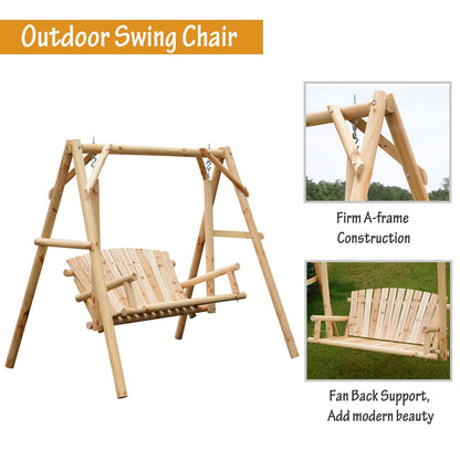 Outsunny Outdoor 2 Seater Larch Wood Wooden Garden Porch Swing Chair Hammock Bench Lounger