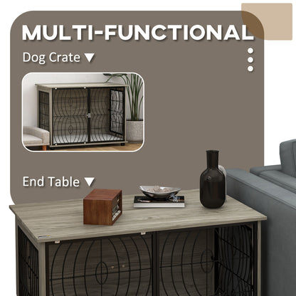 PawHut Dog Crate Furniture End Table w/ Plush Washable Cushion, Lockable Door, for Large Dogs