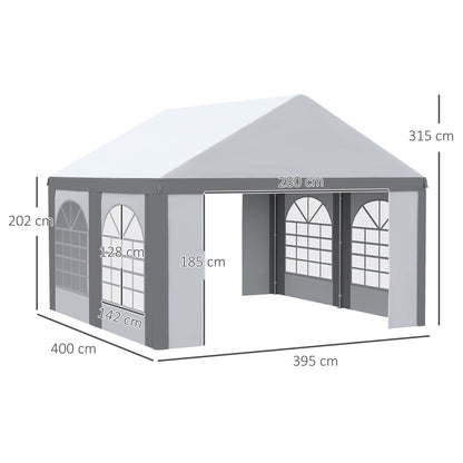 Outsunny 4m x 4m Marquee Gazebo with Sides, Level 6 Wind Protection & Waterproof, Light Grey