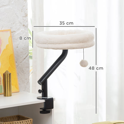 PawHut Cat Desk Bed, Cat Hammock 360Â° Rotatable Adjustable for Window, Table, Work, Cream White