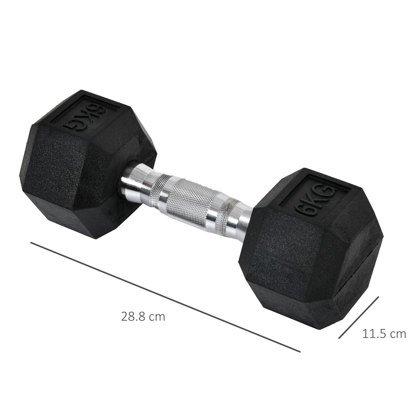 HOMCOM 2x6kg Hex Dumbbells Set Rubber Dumbbells Weight Lifting Equipment Fitness Home Gym