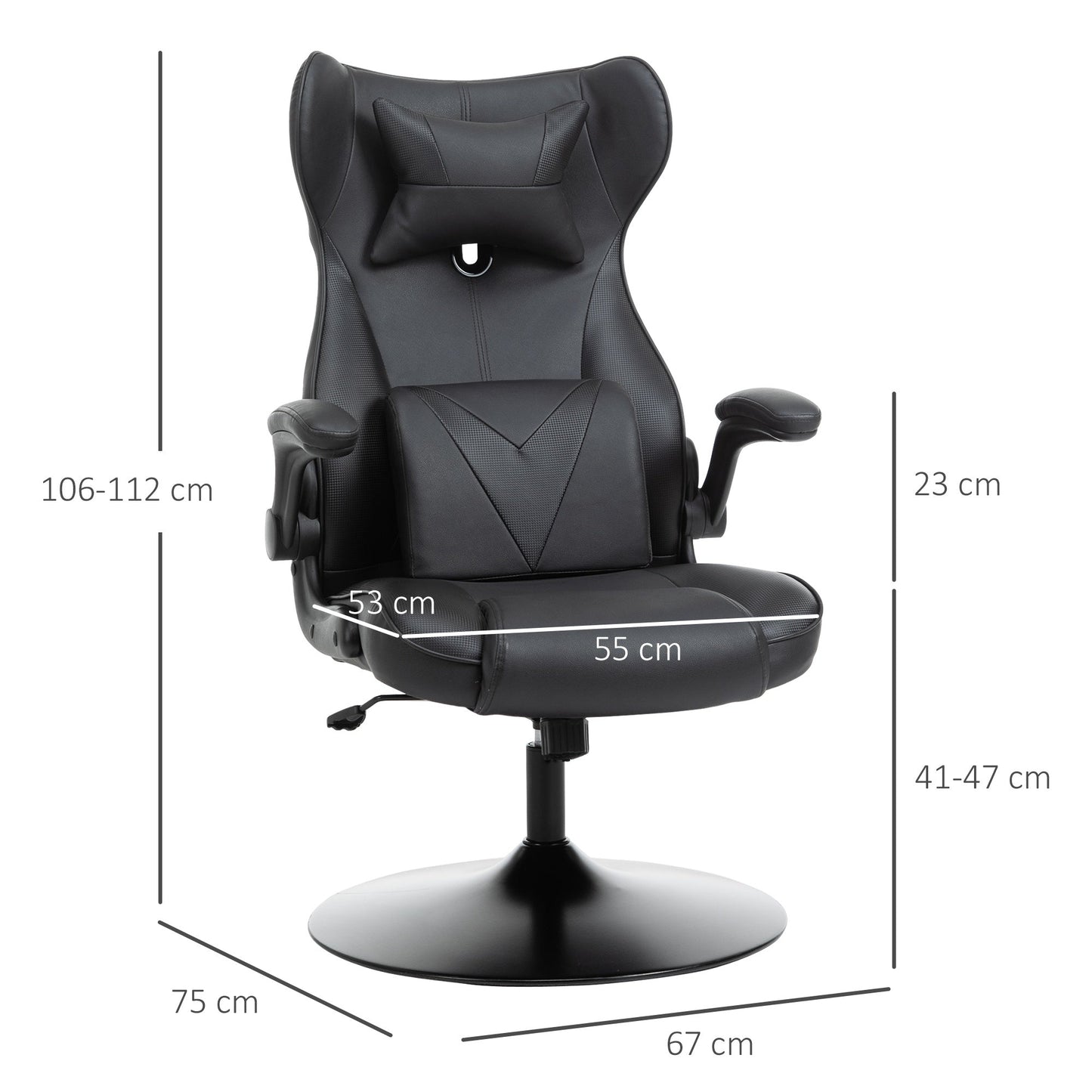 كرسي مكتب ألعاب Vinsetto Swivel Rocker مع قاعدة قاعدة ومسند للذراعين ومسند للرأس