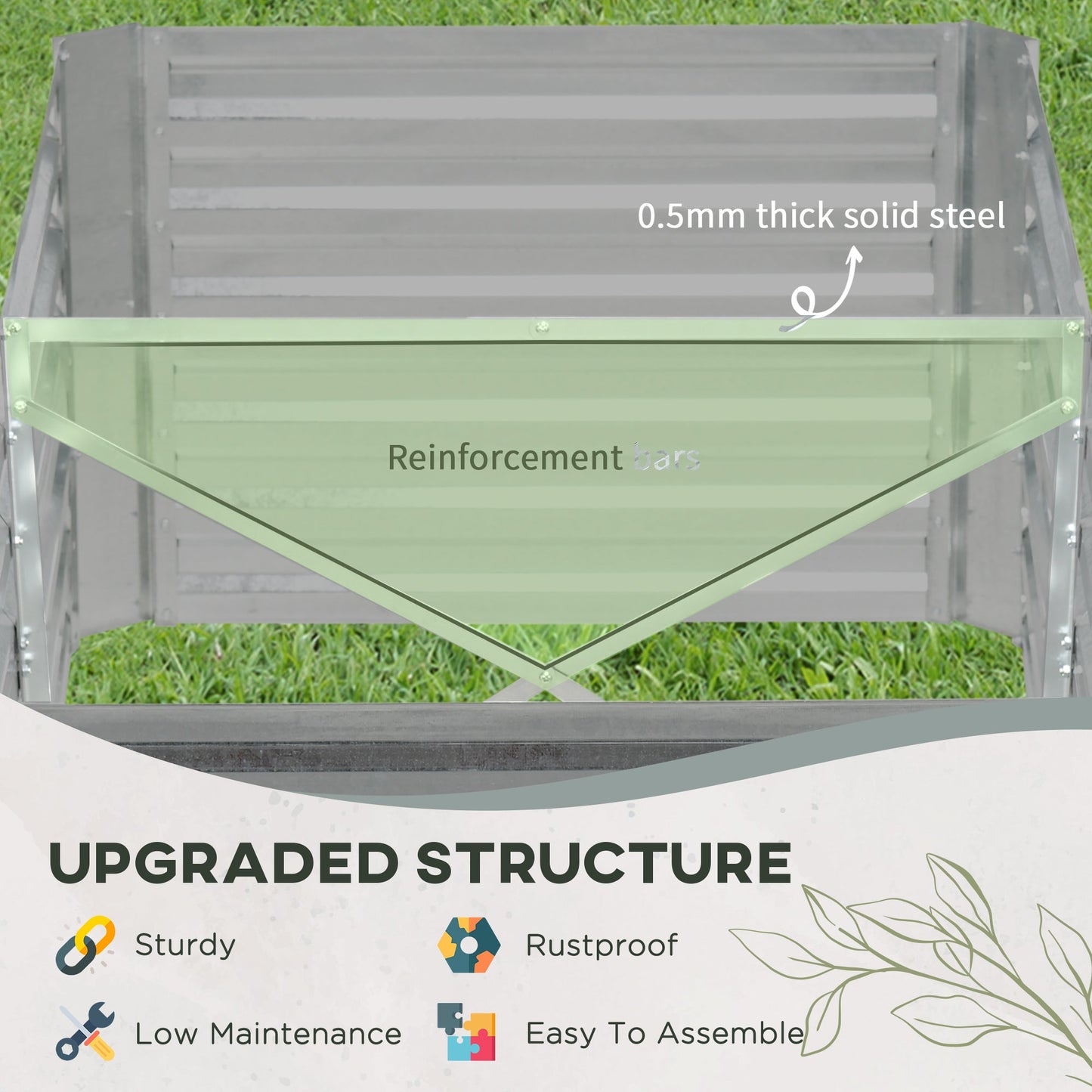 Set of 2 Raised Beds for Garden, Galvanised Steel Outdoor Planters Multi-reinforced Rods for Vegetables, Plants, Flowers and Herbs, 180 x 90 x 59 cm