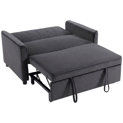 HOMCOM 2 Seater Sofa Bed, 3-in-1 Convertible Pull Out Sleeper Sofa with Clik-Clack Adjustable Backrest, Dark Grey