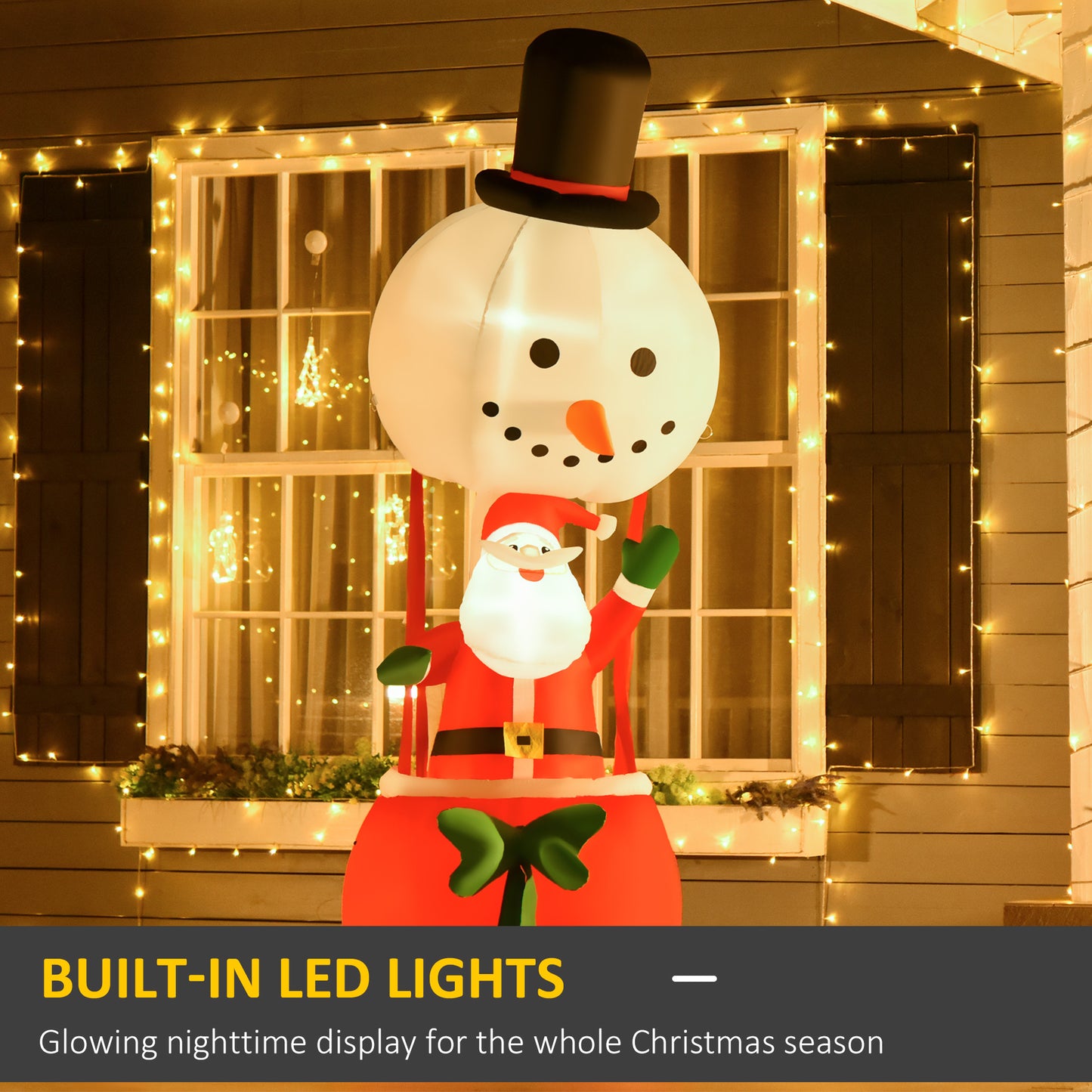HOMCOM 8ft Christmas Inflatable Decoration with Santa Claus on Snowman Hot Air Balloon, Blow Up Xmas Decor for Outdoor √¢‚Ç¨‚ÄπIndoor with LED Lights