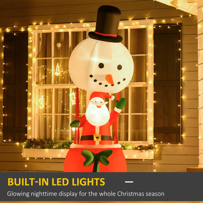 HOMCOM 8ft Christmas Inflatable Decoration with Santa Claus on Snowman Hot Air Balloon, Blow Up Xmas Decor for Outdoor √¢‚Ç¨‚ÄπIndoor with LED Lights