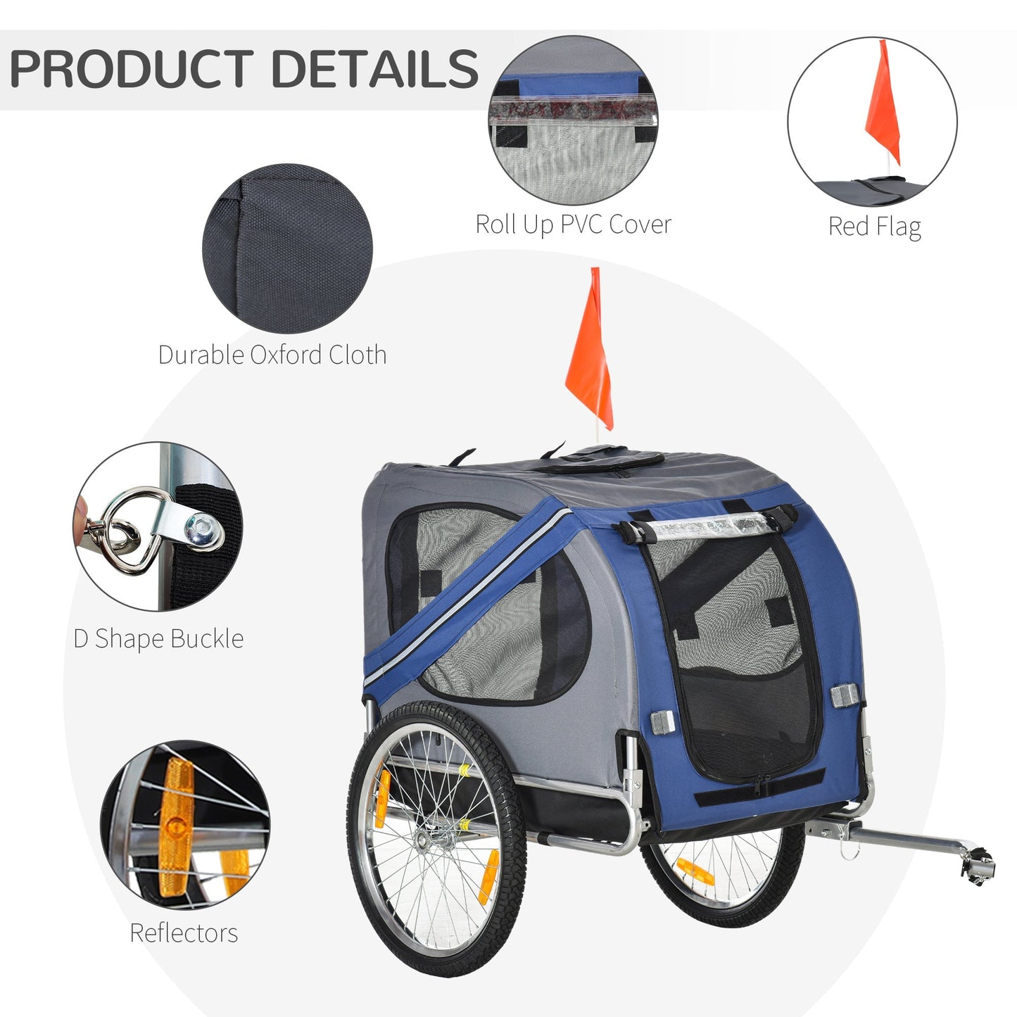 PawHut Dog Bike Trailer الحيوانات الأليفة دراجة مقطورة قابلة للطي الكلب القط الدراجة الناقل مع تعليق - الأزرق