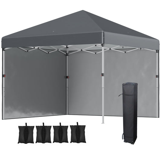 Outsunny 3 x 3 (M) Pop Up Gazebo, UPF 30+ z 2 ścianami bocznymi, workami na ciężarki na nogi i torbą na kółkach, namiot imprezowy z regulacją wysokości, schronienie na imprezy do ogrodu, na patio, ciemnoszary