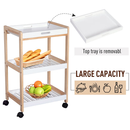 3-Tier Mobile Kitchen Trolley Cart Storage Shelves Rack Rolling Wheels White 46 x 35 x 74.5 cm