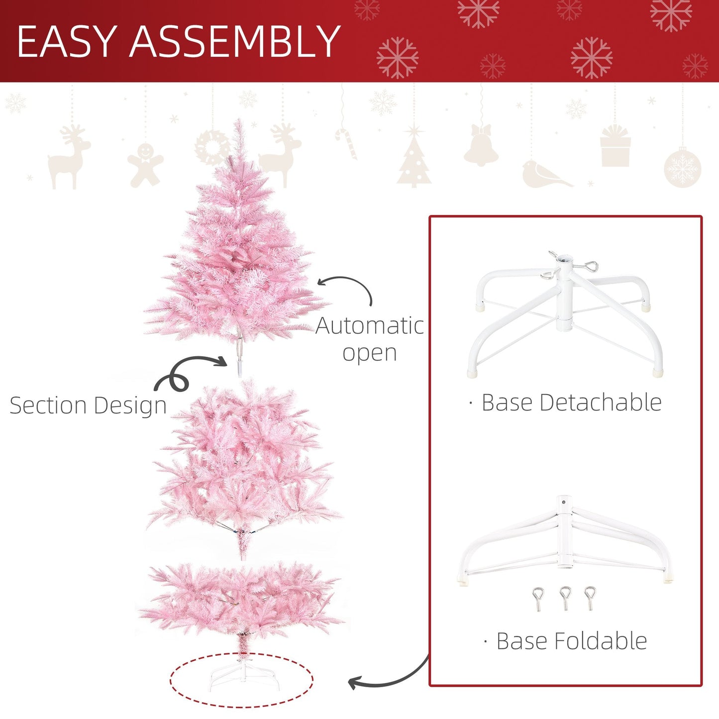 6FT Pop-up Artificial Christmas Tree Holiday Xmas Holiday Tree Decoration with Automatic Open for Home Party, Pink