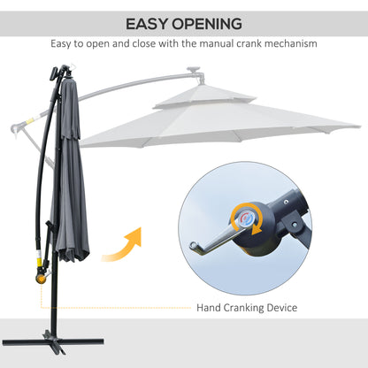 Outsunny 3m LED Light Overhanging Parasol - Szary