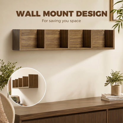 HOMCOM Wooden Shelf Organiser Unit, Wall Mounts Set of 2 84 CD / 56 DVD/Blu-ray/ Media Storage Racks 4 Cubes, Walnut Brown
