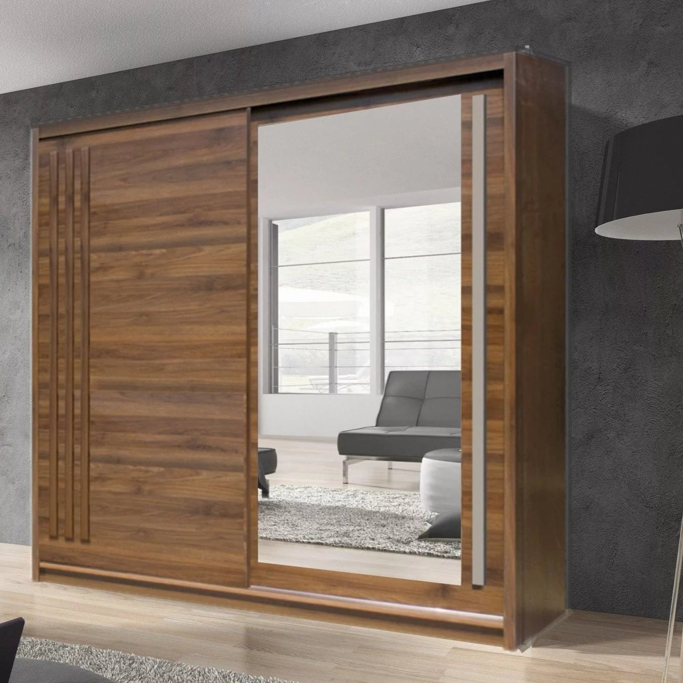 React Sliding Door Wardrobe 200cm - Walnut