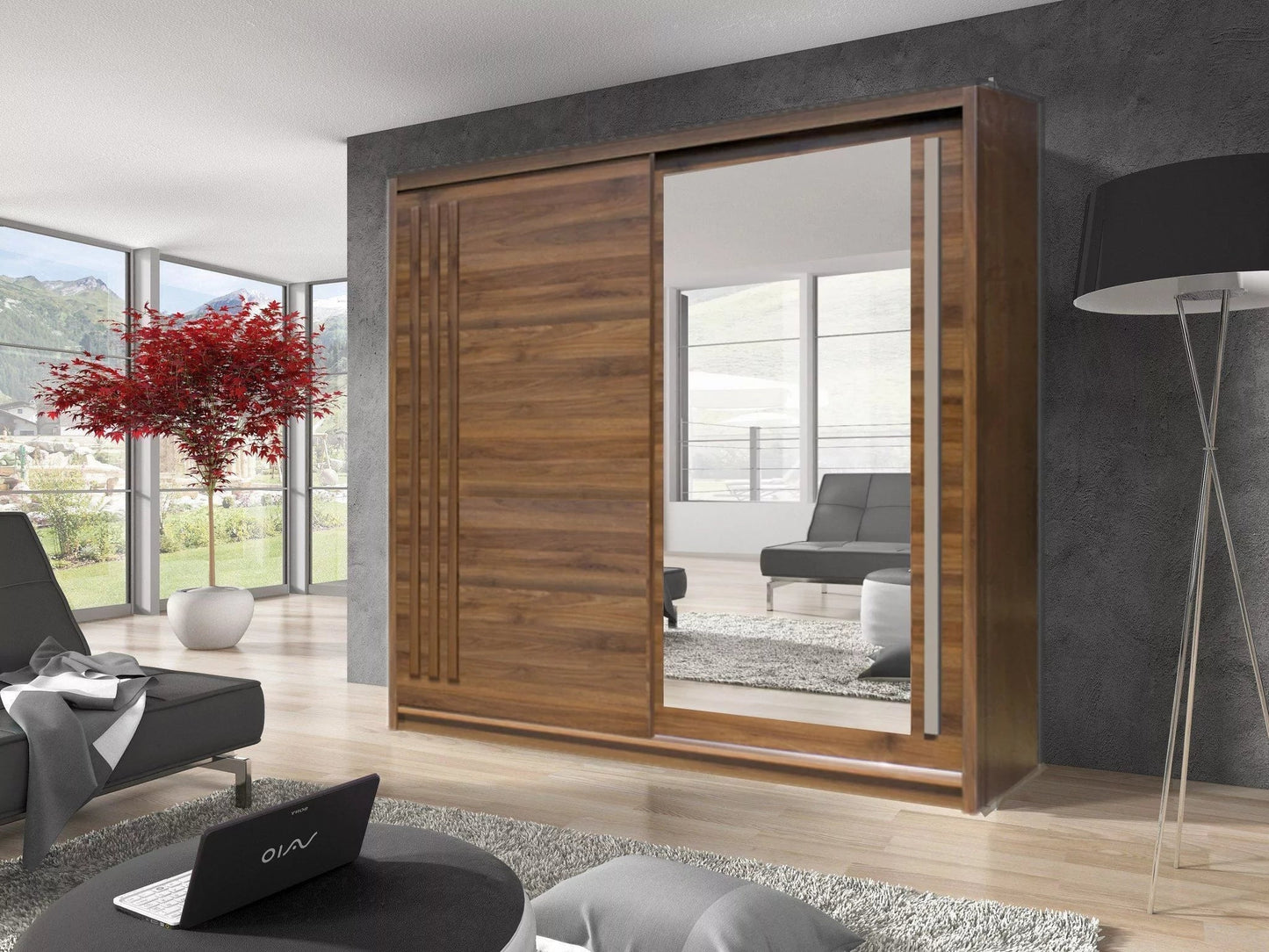 React Sliding Door Wardrobe 200cm - Walnut