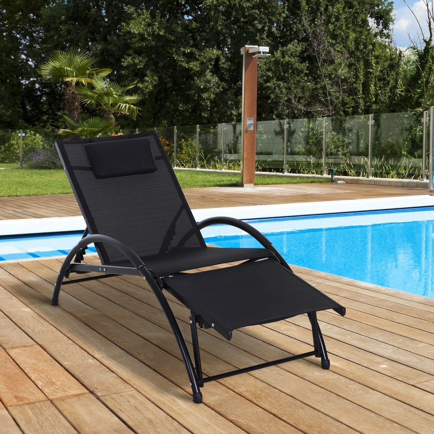 Outsunny Garden Patio Sun Lounger مسند ذراع نصف دائرة قابل للتعديل مسند للقدمين إطار من الألومنيوم مقعد ووسادة للحديقة في الهواء الطلق - أسود