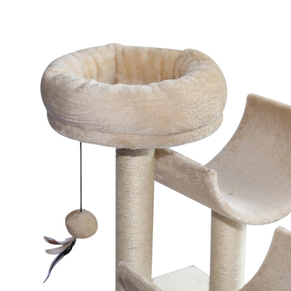 PawHut Cat Tree, Plush, 50Lx40Wx105H cm-Beige