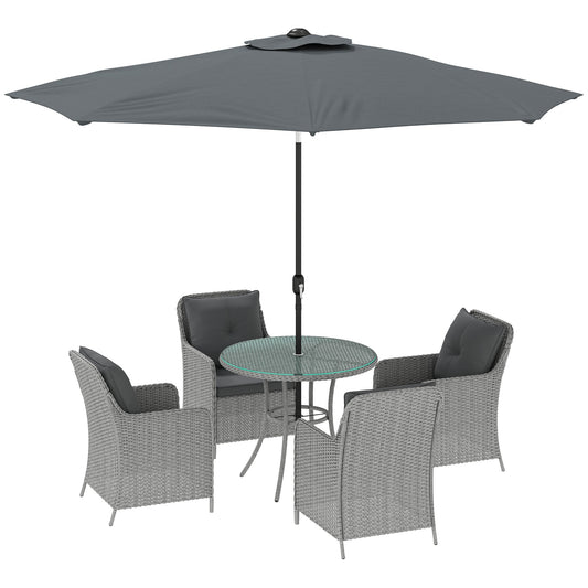Zestaw jadalny Outsunny 4 Seater Rattan z parasolem i poduszkami - jasnoszary