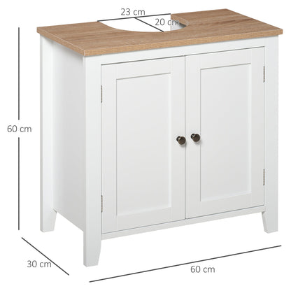 kleankin Under Sink Cabinet, Bathroom Sink Cabinet with 2 Doors, Pedestal Under Sink Design, Freestanding Bathroom Cupboard with Adjustable Shelf, White