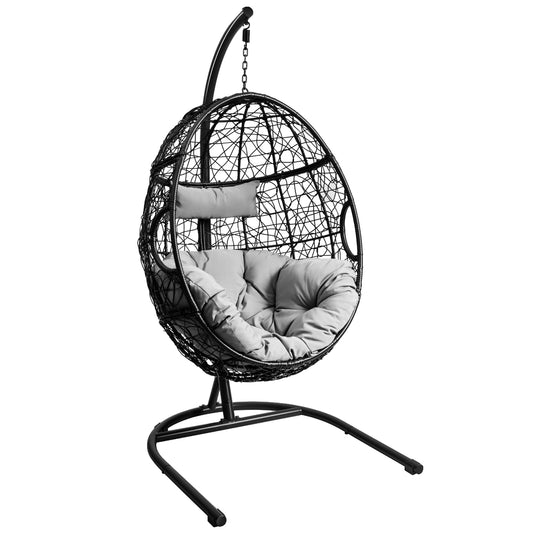 Egg Swing Chair with Stand and Ultraviolet-Resistant Seat Cushion-Grey