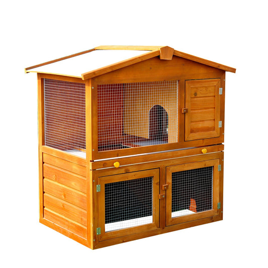 PawHut Wooden Rabbit Hutch House, Size (93.5x55x98 cm)