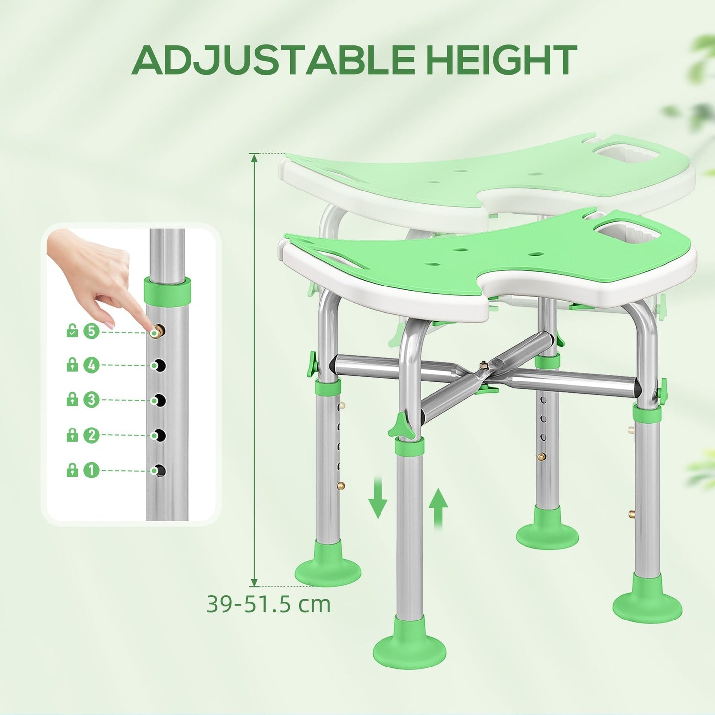 HOMCOM 39-51.5cm 'U' Seat Padded Shower Stool - Green