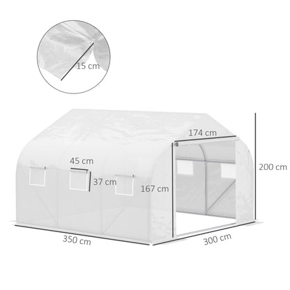 Outsunny 3.5 x 3 x 2m Walk-In Polytunnel Greenhouse Garden Hot House مع إطار فولاذي، باب ونوافذ قابلة للطي، أبيض