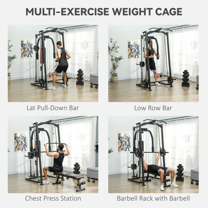 SPORTNOW 3-in-1 Smith Machine with Dual Cable Pulley System, Chest Press Station, 17-Level Squat Rack and Barbell Bar