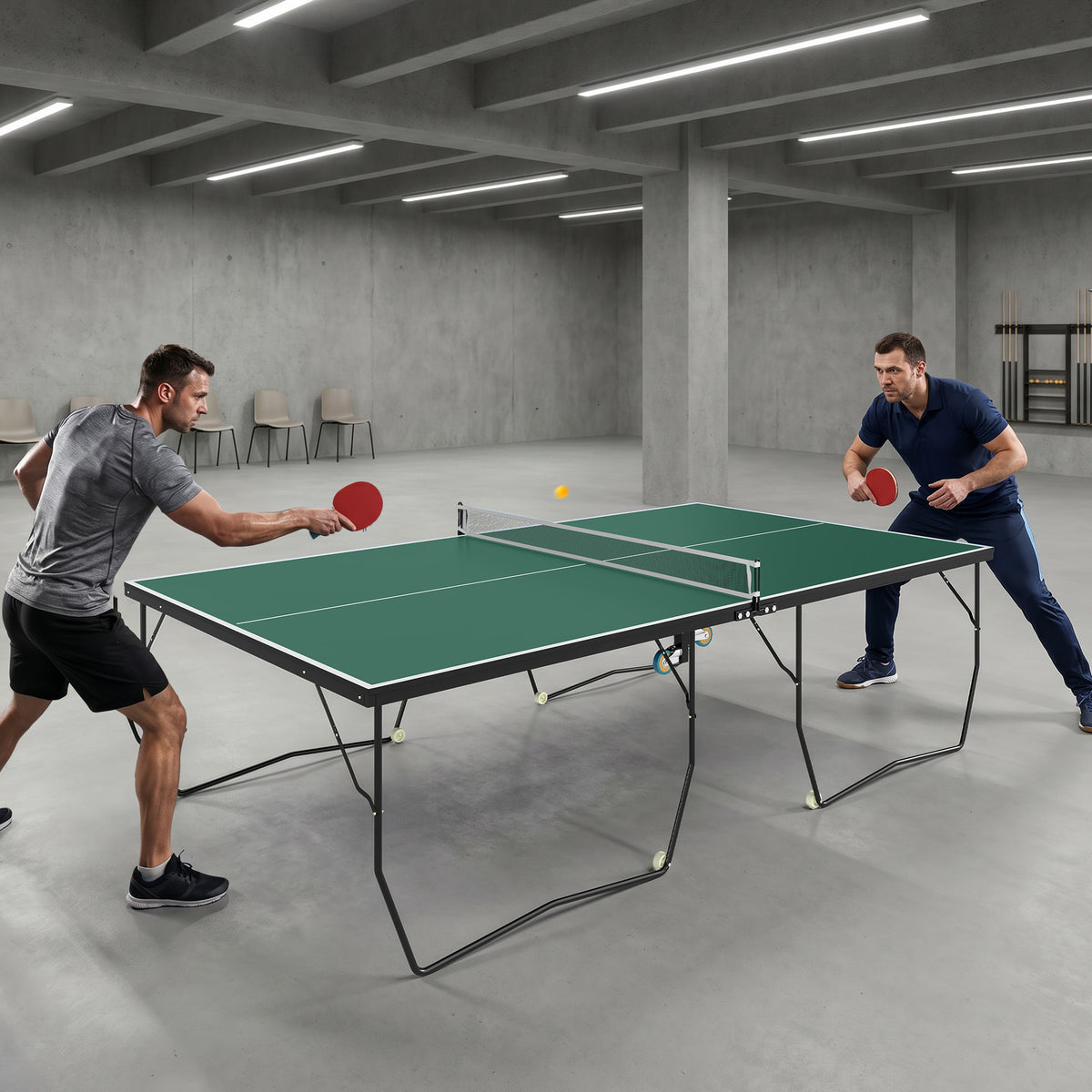 SPORTNOW 9FT Folding Tennis Table, with 8 Wheels, for Indoor Use, Green
