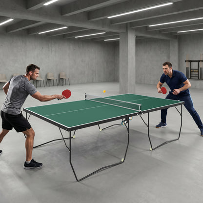 SPORTNOW 9FT Folding Tennis Table, with 8 Wheels, for Indoor Use, Green