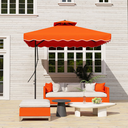 Outsunny 2,5 m parasol wspornikowy z łatwą dźwignią, kwadratowy podwójny parasol ogrodowy z falbankami i poprzeczną podstawą, zwisające osłony przeciwsłoneczne na zewnątrz, pomarańczowy
